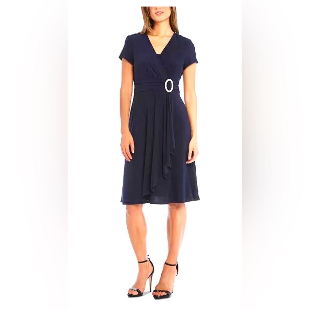 R&M Richards Rhinestone Buckle dress, size 8, navy
